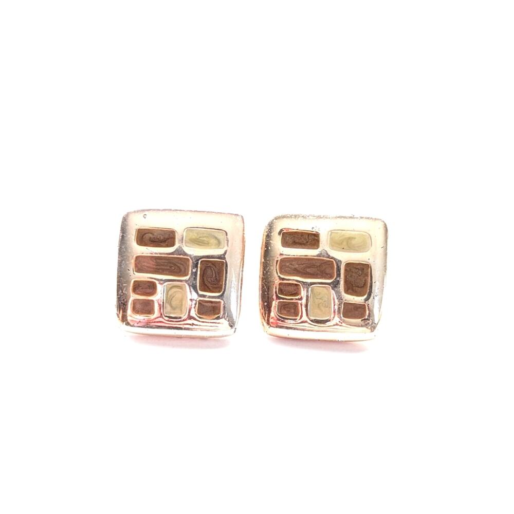 Vintage Kenneth Cole Silver Tone Swirled Enamel Geometric MCM Post Earrings